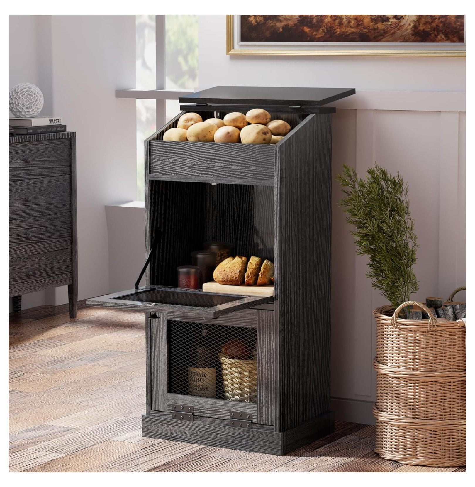 Potato Storage Wood Box, Wooden Bread Storage Bins, Decorative Potato