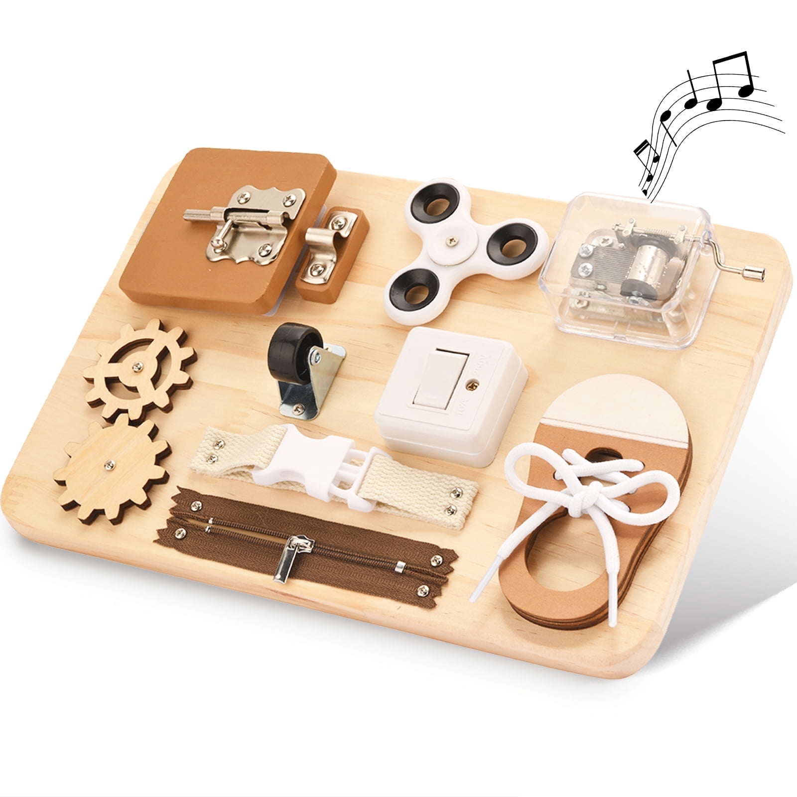 Potatomato Busy Board Toddlers - Montessori Educational Fidget Toys for Baby - Wooden Sensory Toys Autistic Children - Preschool Learning Activities Fine Motor Skills – Travel Toy