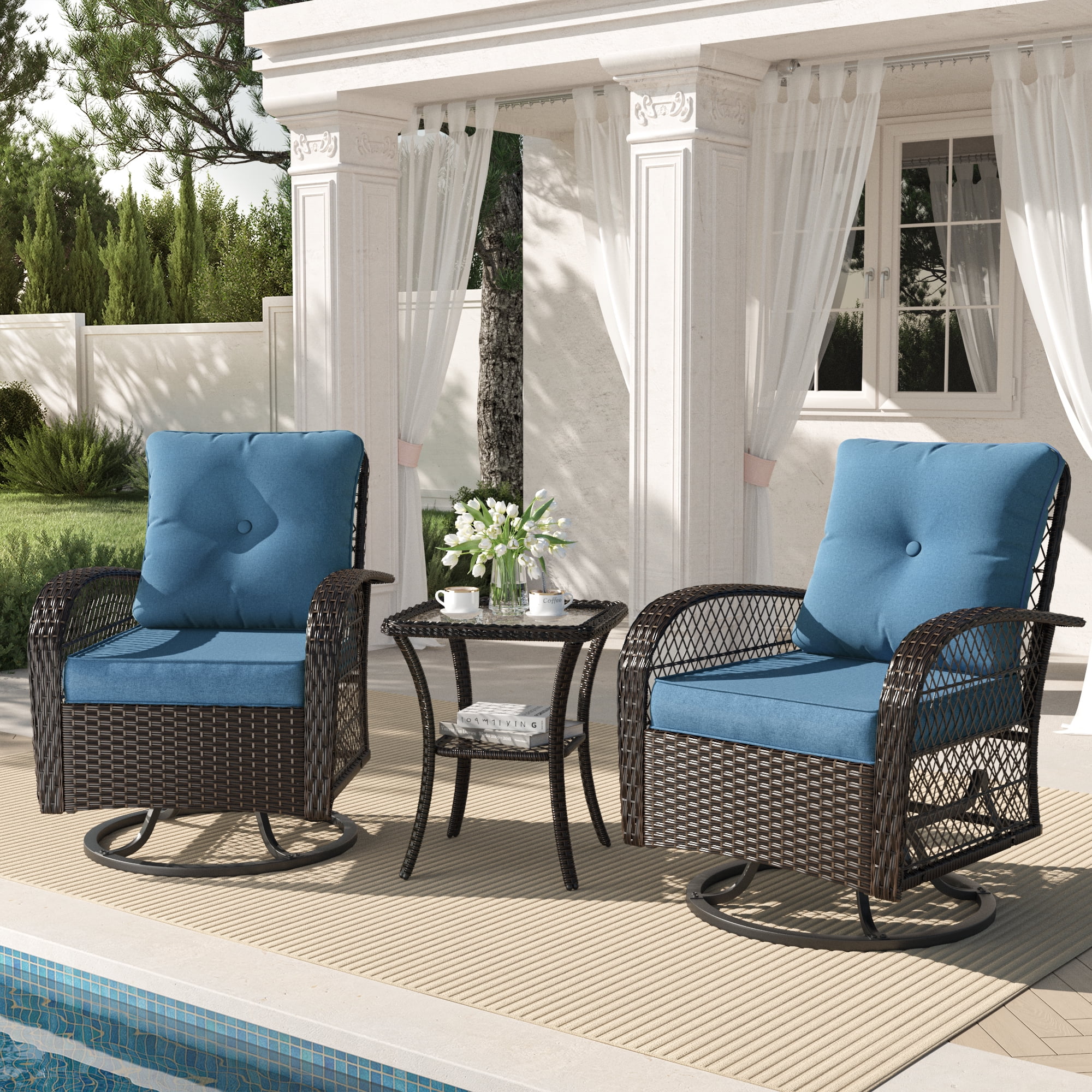 Poteban 3 Pieces Patio Furniture Set, Outdoor Swivel Gliders Rocker