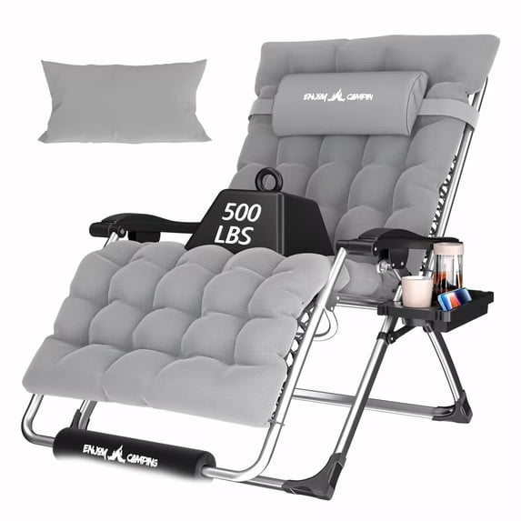 Poteban 33" XXL Zero Gravity Chair - Oversized Patio Lounge Chair with Cushion, Support 500LBS,Gray