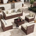 thumbnail image 1 of POTEBAN Patio Furniture Set, 7-Piece Outdoor Sectional All-Weather Wicker Patio Conversation Set for Backyard (Beige Cushions with Brown Rattan), 1 of 7