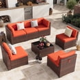 thumbnail image 1 of POTEBAN Patio Furniture Set, 7-Piece Outdoor Sectional All-Weather Wicker Patio Conversation Set for Backyard (Orange Cushions with Brown Rattan), 1 of 7