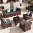 thumbnail image 1 of POTEBAN Patio Furniture Set, 7-Piece Outdoor Sectional All-Weather Wicker Patio Conversation Set for Backyard (Dark Gray Cushions with Brown Rattan), 1 of 7