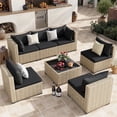 thumbnail image 1 of POTEBAN Patio Furniture Set, 7-Piece Outdoor Sectional All-Weather Wicker Patio Conversation Set for Backyard (Black Cushions with Gray Rattan), 1 of 7