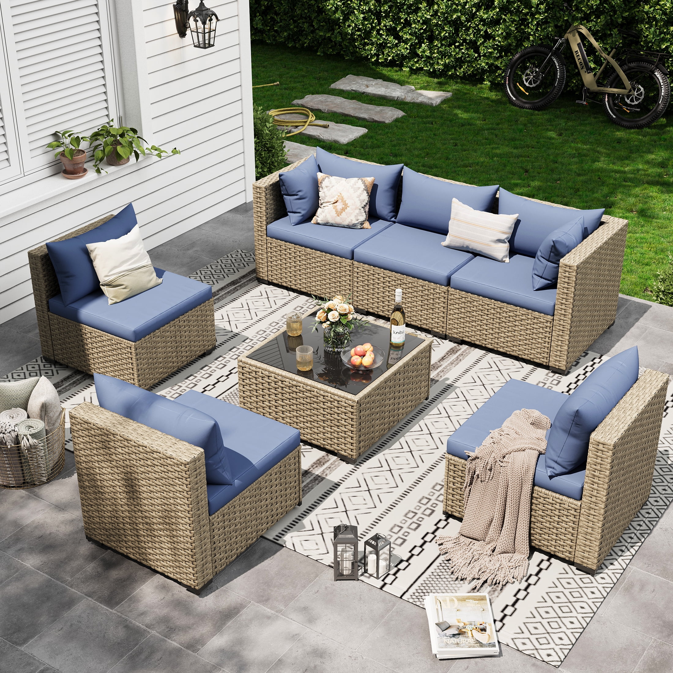 Poteban 7 Pieces Outdoor Patio Furniture Set, Outdoor Wicker Patio ...