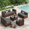 thumbnail image 1 of Poteban 9 Pieces Outdoor Sectional Sofa Set , PE Wicker Rattan Slanted Back Outdoor Conversation with Cushions and Glass Coffee Table for Backyard Garden, Dark Gray, 1 of 11