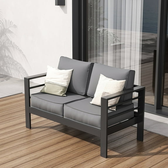 Poteban Aluminum Patio Furniture,Outdoor Metal Sectional Sofa with Table and Waterproof Aluminum Patio Furniture Sofa,All-Weather Metal Outdoor Sofa, Gray(A 2-Seat Sofa)