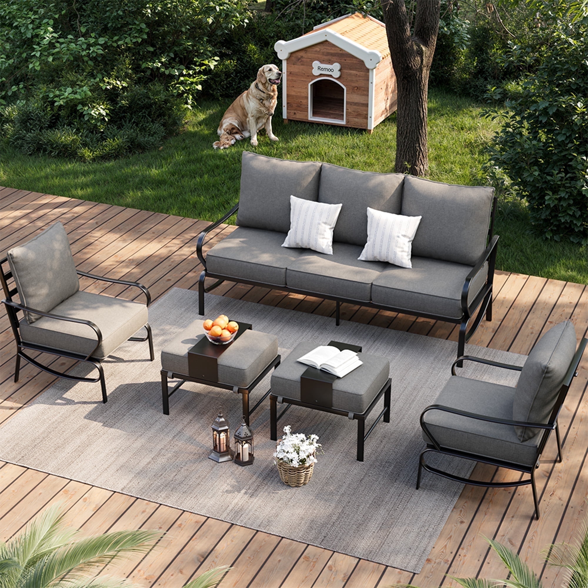 Poteban Aluminum Patio Furniture,Outdoor Metal Sectional Sofa with Table and Waterproof Covers,White Modern Patio Furniture Set for Garden Backyard
