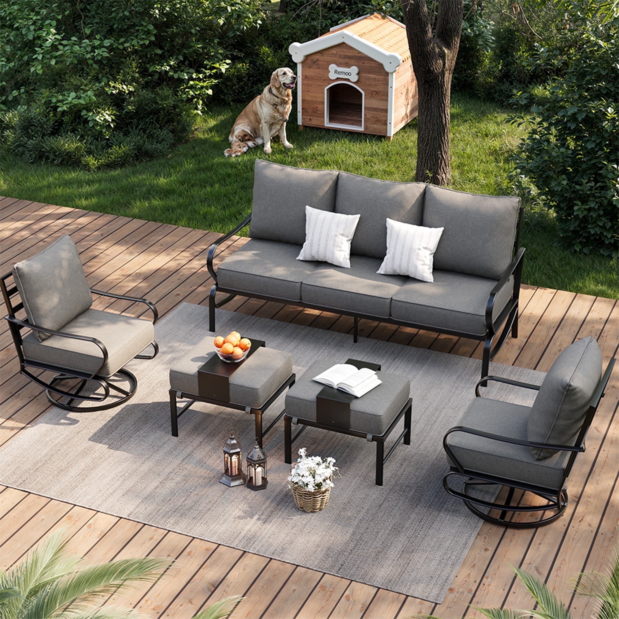 Poteban Aluminum Patio Furniture,Outdoor Metal Sectional Sofa with Table and Waterproof Covers,White Modern Patio Furniture Set for Garden Backyard