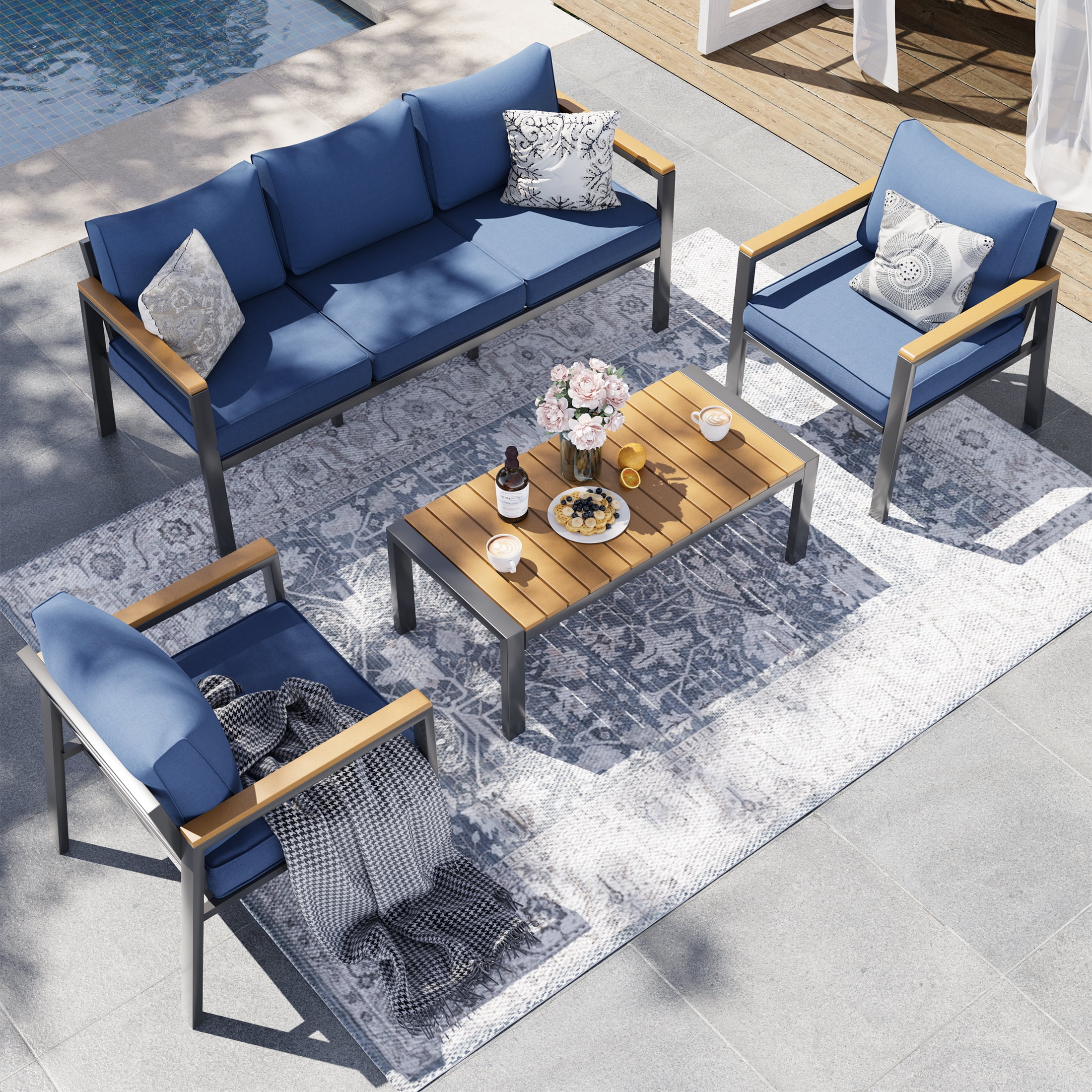 Black metal patio furniture set hotsell