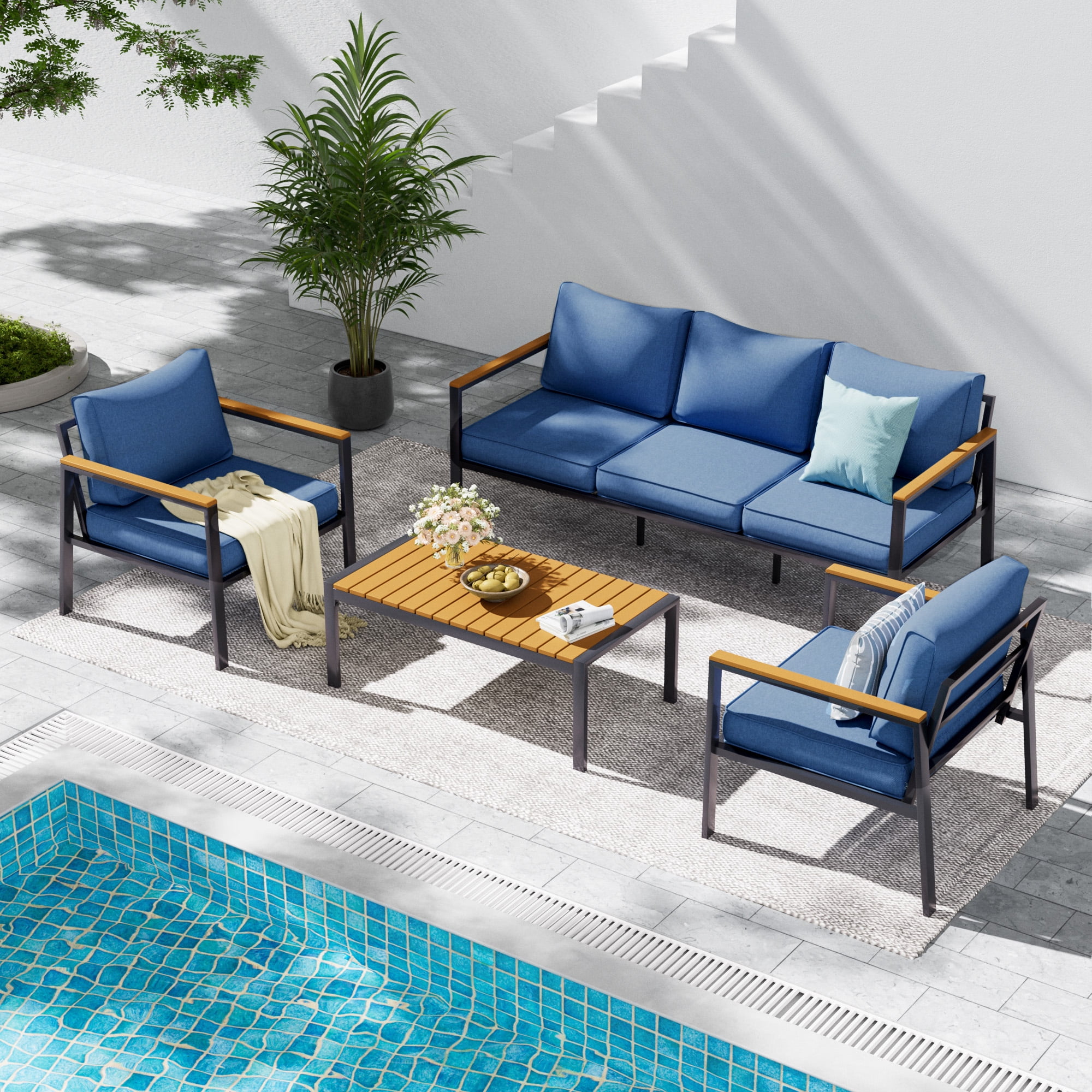 Poteban Aluminum Patio Furniture Set, Modern Metal Outdoor Patio Furniture, 6 Pcs Patio