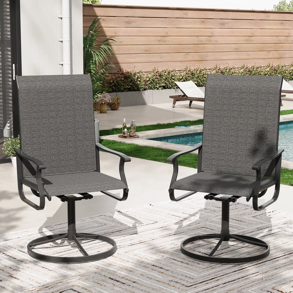 POTEBAN Textilene High Back Outdoor Dining Chair - Set of 2, Dark Grey
