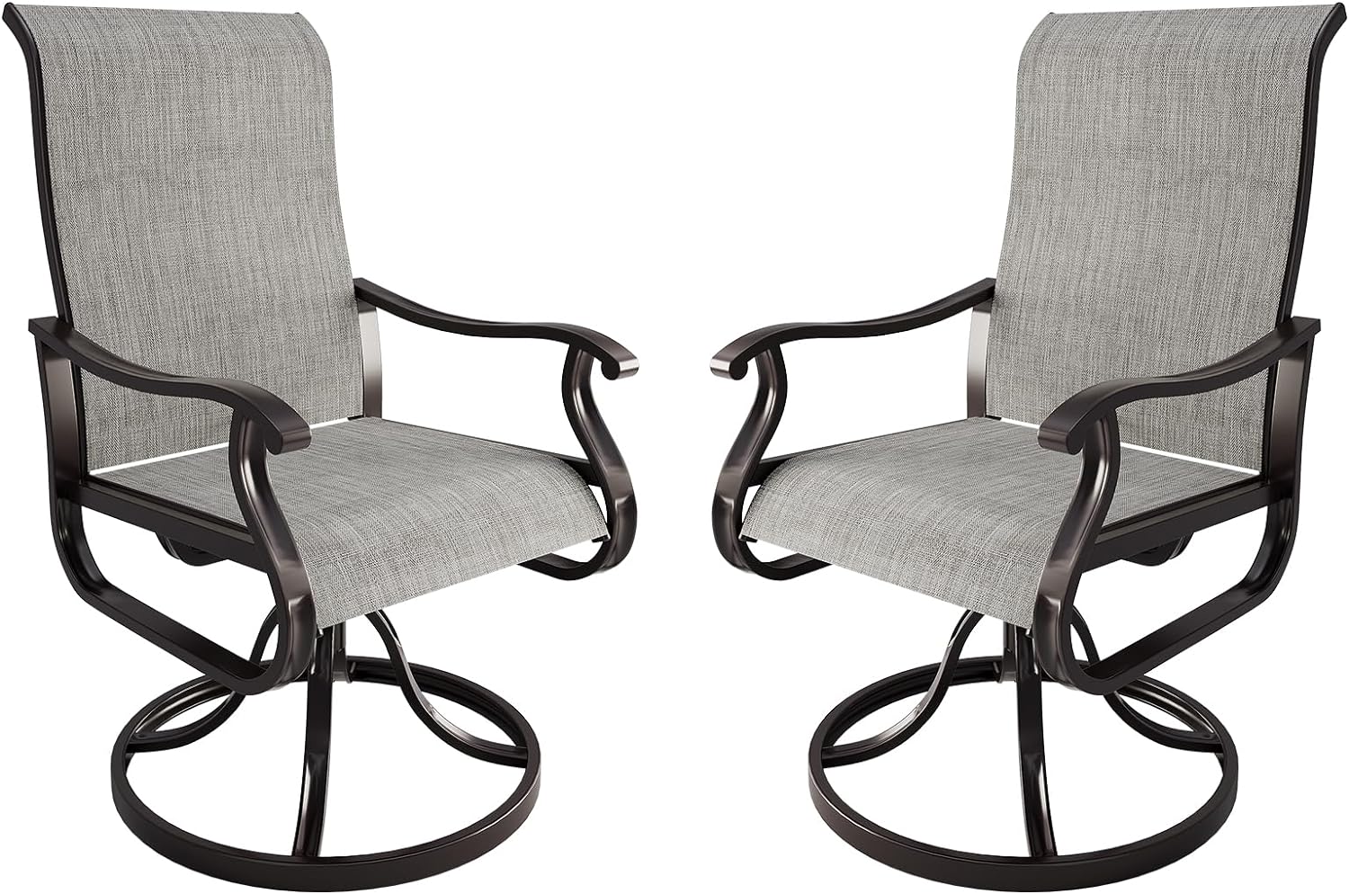 Poteban High Back Outdoor Dining Chairs Set of 4, All Weather Swivel Patio Chairs, Breathable