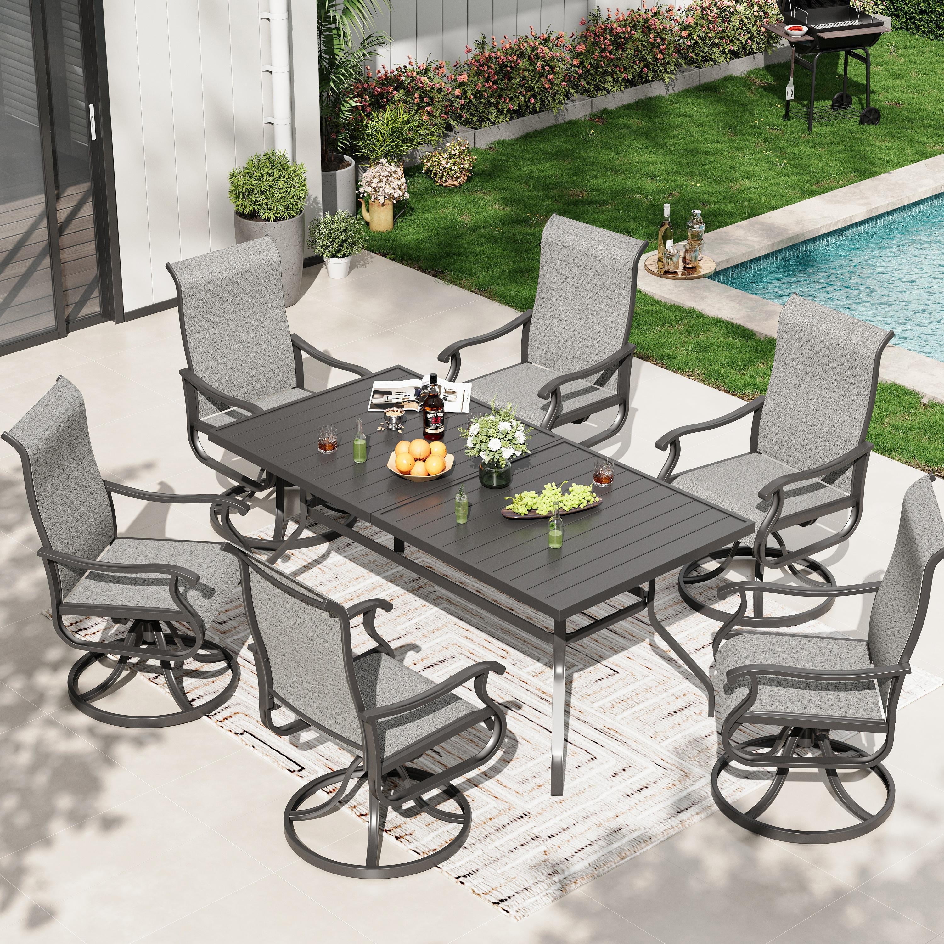 Poteban High Back Outdoor Dining Chairs Set of 6, All Weather Swivel ...