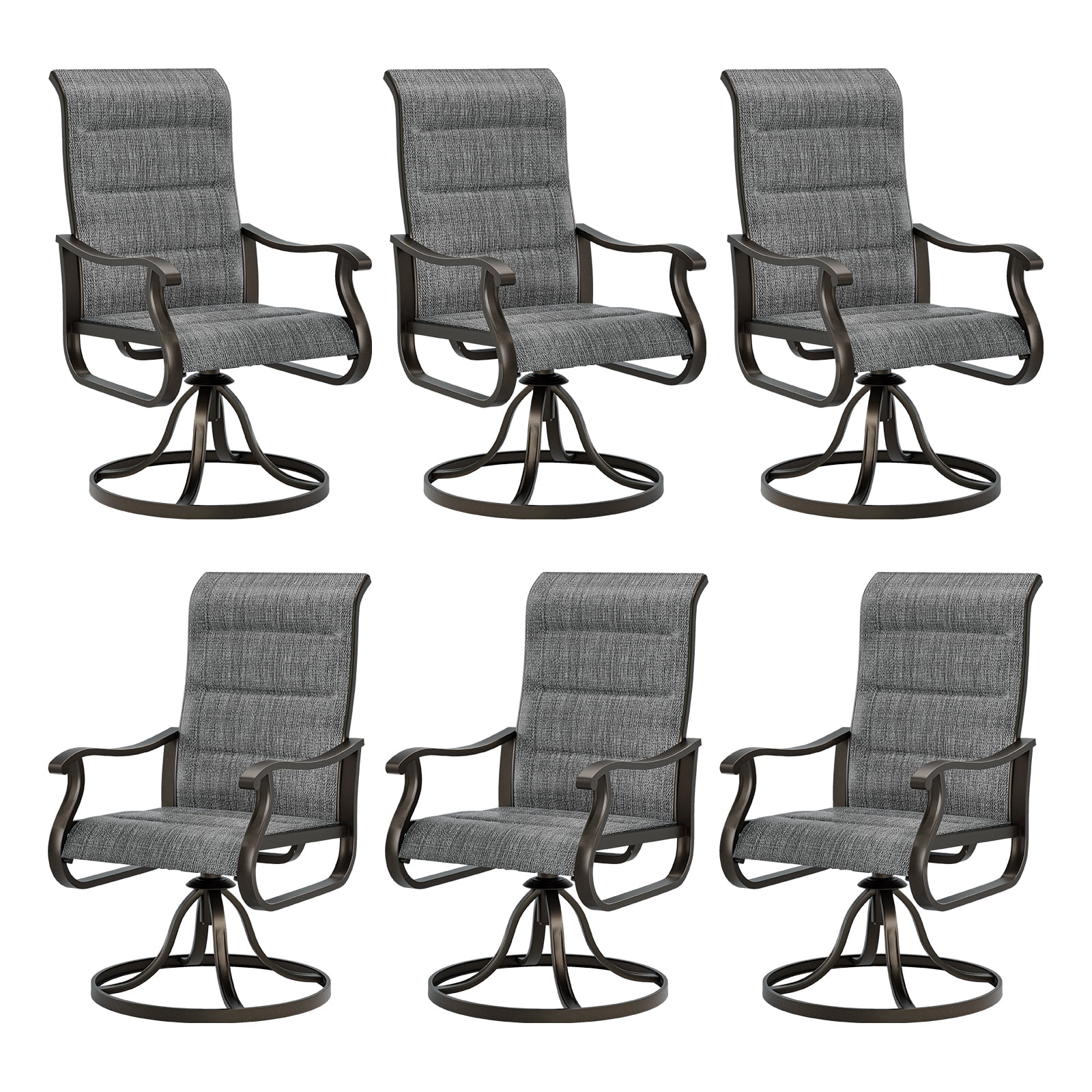 Poteban High Back Outdoor Dining Chairs Set of 6, All Weather Swivel Patio Chairs, Breathable
