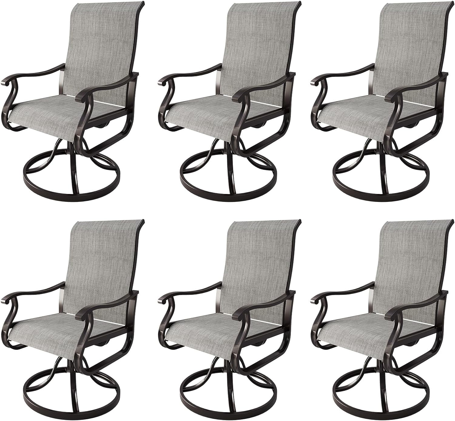 Poteban High Back Outdoor Dining Chairs Set of 6, All Weather Swivel Patio Chairs, Breathable