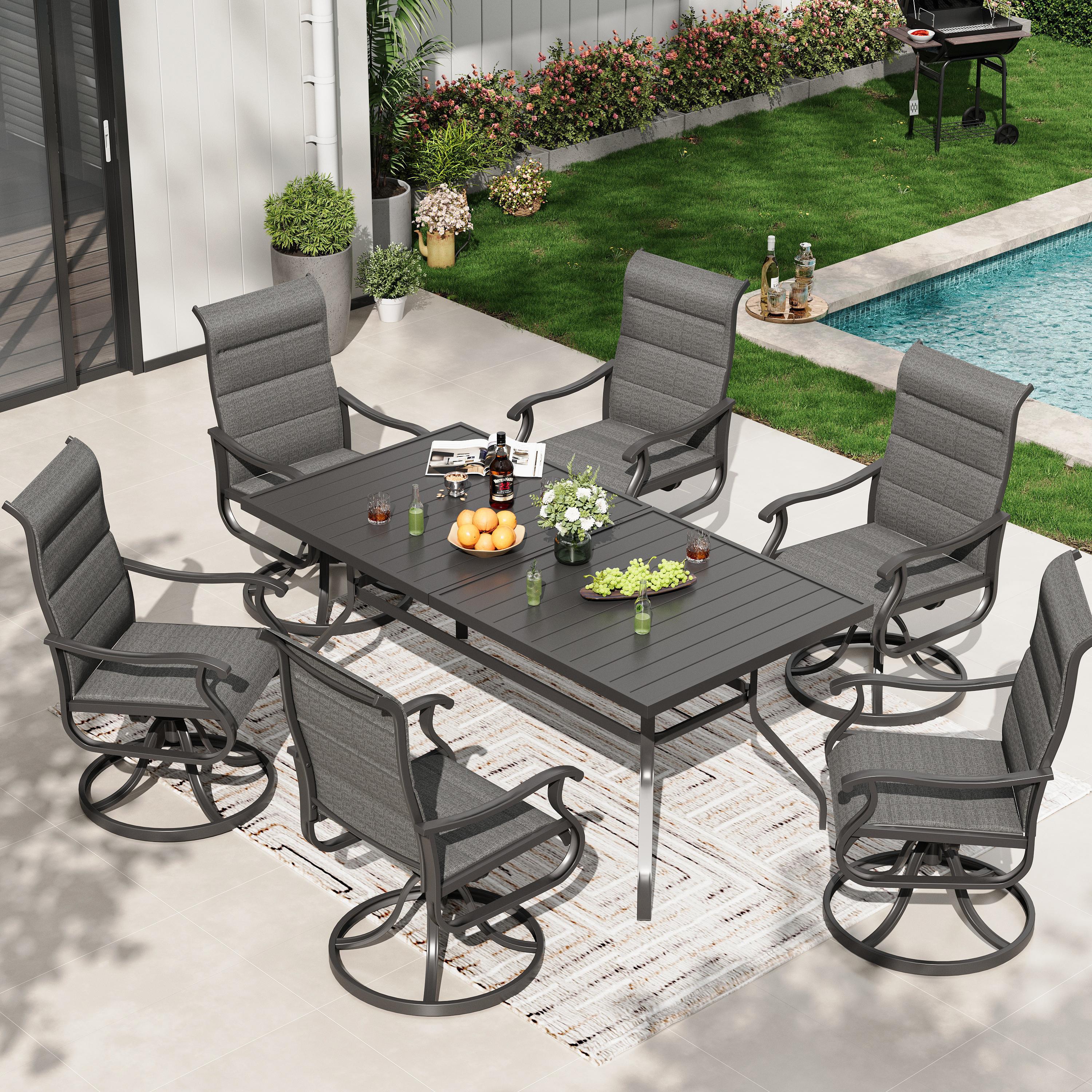 Poteban High Back Outdoor Dining Chairs Set of 6, All Weather Swivel Patio Chairs, Breathable Garden Outdoor Furniture for Backyard Deck
