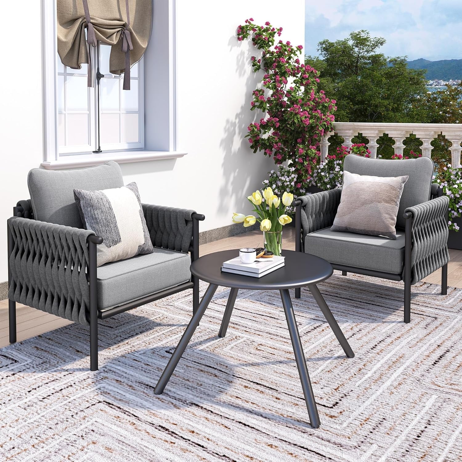 Poteban Metal Outdoor Patio Furniture Set, 3 Piece