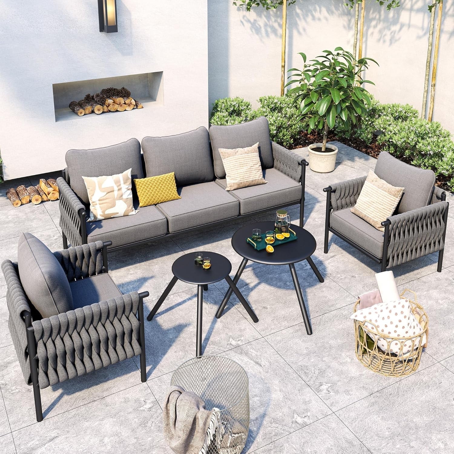 Poteban Metal Outdoor Patio Furniture Set, 5 Piece