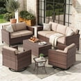 thumbnail image 1 of Poteban Outdoor Patio Furniture Set, Rocking Swivel Chair, 9 Pieces Wicker Rattan Sectional Furniture for Backyard (Khaki), 1 of 13