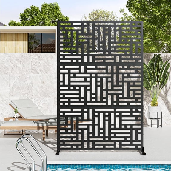 Poteban Outdoor Privacy Metal Screen, Decorative Partition for Balcony Patio, Fence Panels for Outside Lawn Garden(Black-Street)