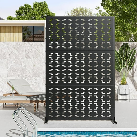 Poteban Outdoor Privacy Metal Screen, Decorative Partition for Balcony Patio, Fence Panels for Outside Lawn Garden, Black