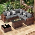 thumbnail image 1 of Poteban Outdoor Sectional with Fire Pit Table, 8 Inch Armrest Patio Furniture Set for Garden Backyard, 4'' Thickened Cushion, Brown&Grey, 1 of 6