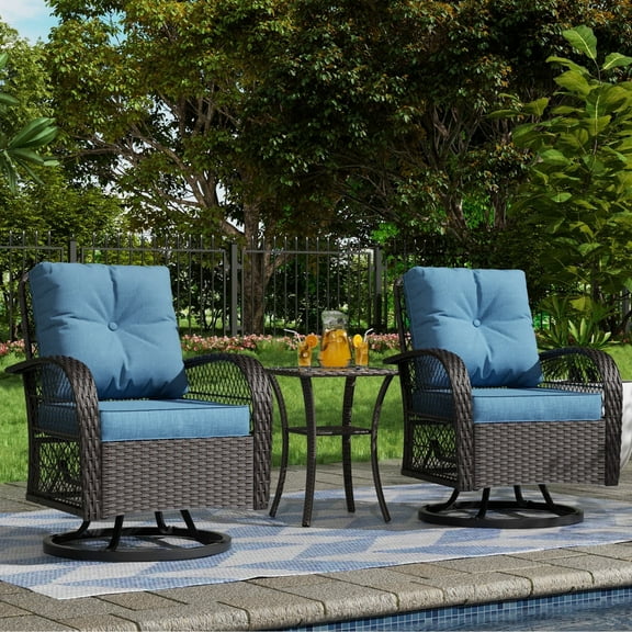 Poteban Outdoor Swivel Rocker Chairs, 3 Piece Patio Rocking Chairs with Padded Cushions Patio Bistro Furniture Set with Side Table for Porch Balcony Backyard