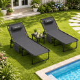 thumbnail image 1 of POTEBAN Outdoor Folding Lounge Chairs Set of 2, Heavy Duty Recliners, 350 lbs Capacity, Dark Gray, 1 of 6