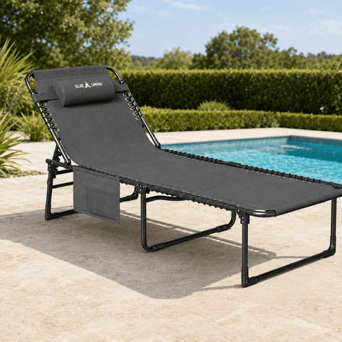 POTEBAN Folding Outdoor Lounge Chair, Heavy Duty Reclining Chaise for Poolside, Patio and Tanning, 350 lb Capacity, Dark Gray, 1-Pack