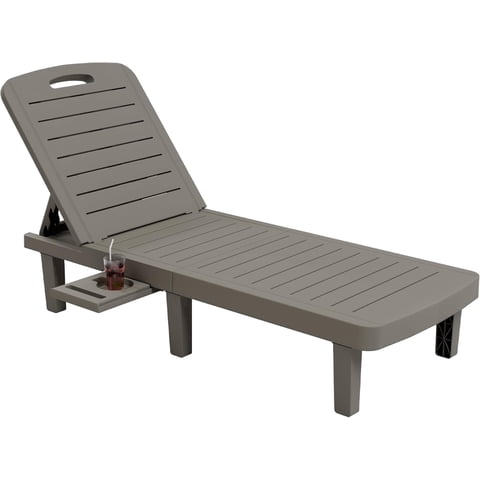 Poteban 1-Pack 5-Position Outdoor Lounge Chair, All-Weather Resin Chaise Lounge with Cup Holder for Pool, Patio, Dark Gray