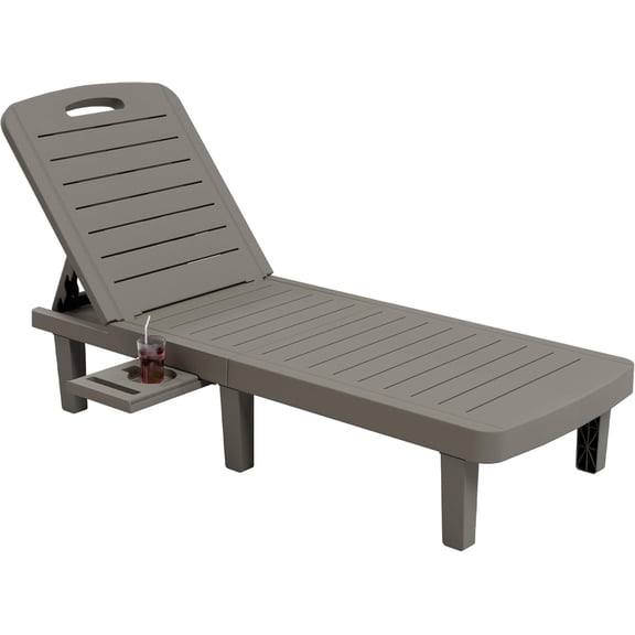 Poteban 1-Pack 5-Position Outdoor Lounge Chair, All-Weather Resin Chaise Lounge with Cup Holder for Pool, Patio, Dark Gray