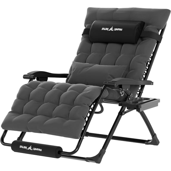 Poteban Oversized Zero Gravity Chair Set of 1, 33In XL Lawn Chair with Cushion,Support 500LB,Dark Gray