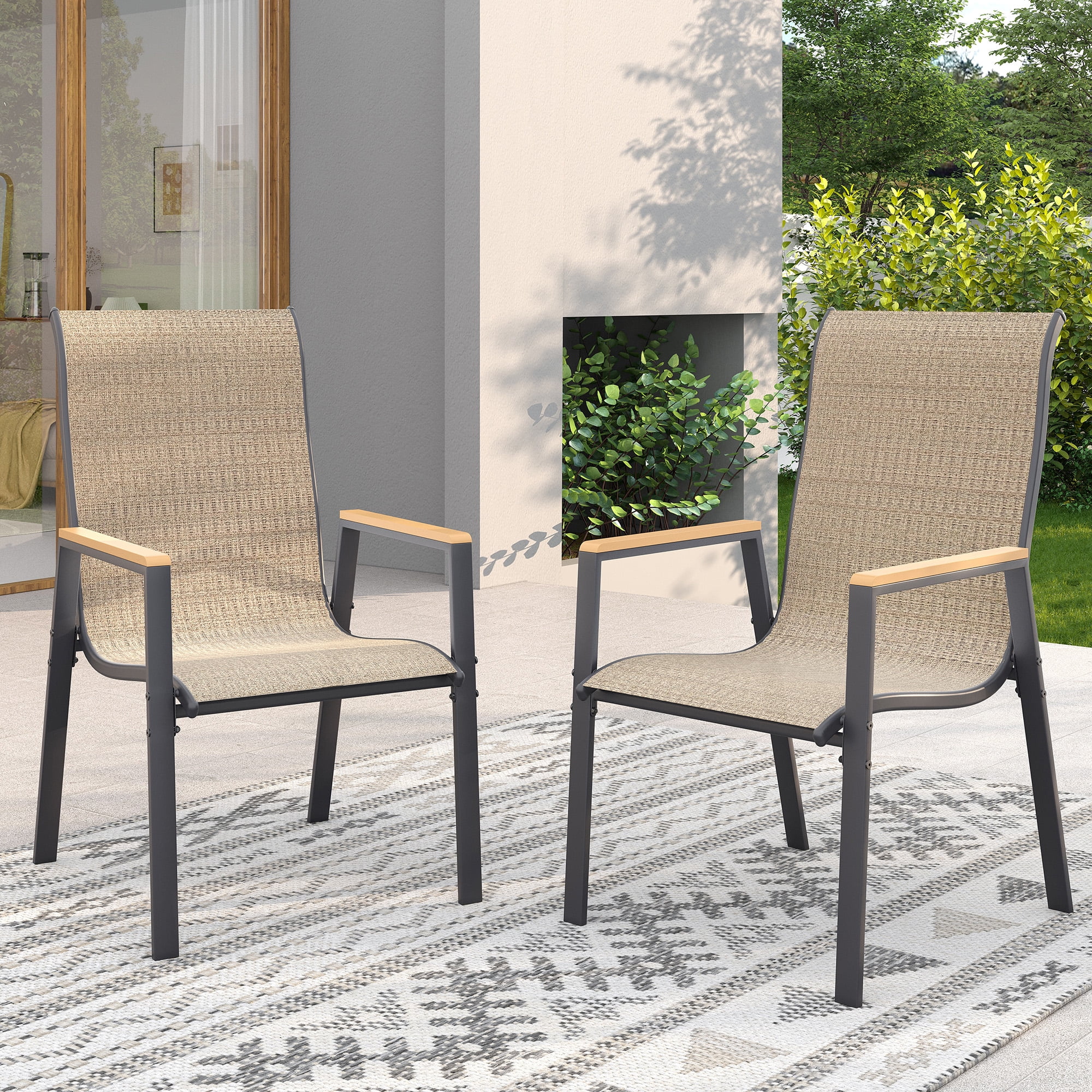 Poteban Patio Chairs Set of 2, Outdoor Dining Chairs High Back