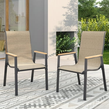 Poteban Patio Chairs Set of 2, Outdoor Dining Chairs High Back with All Weather Breathable Textilene, Metal Frame for Lawn Garden Backyard Deck