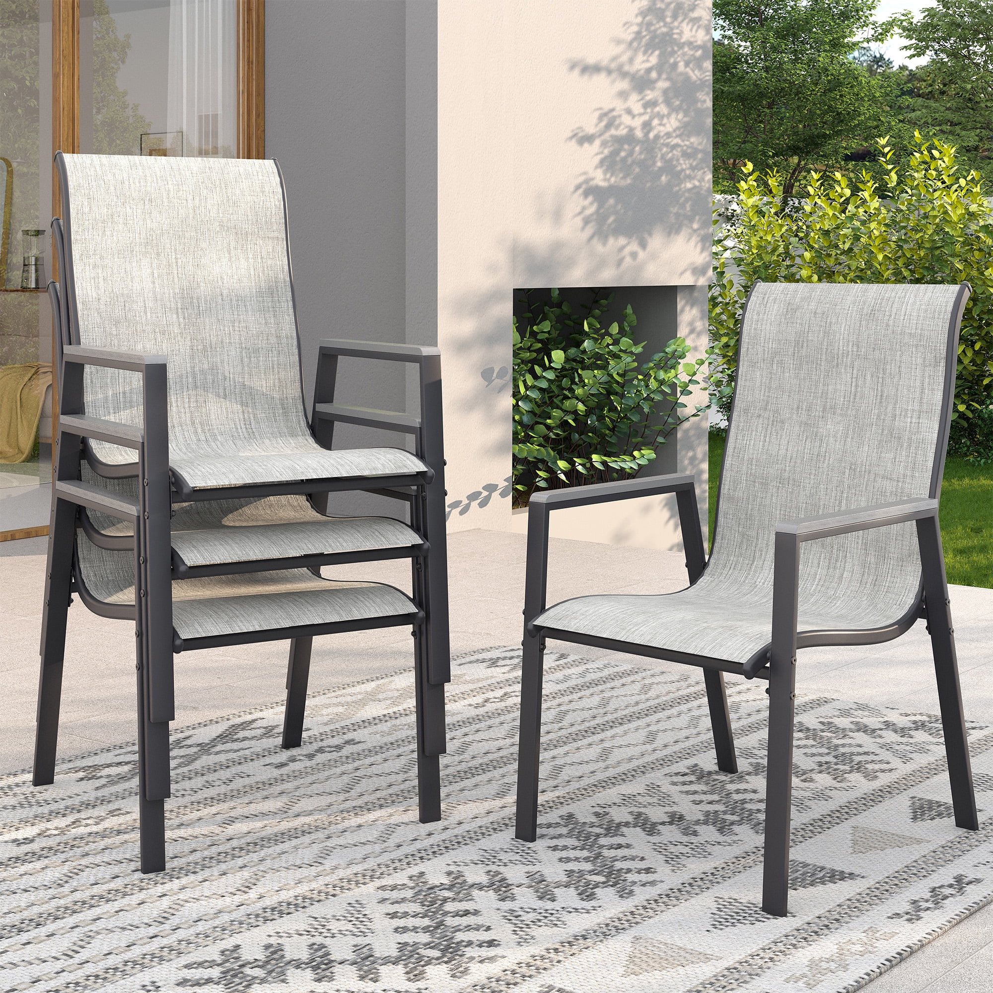 Poteban Patio Chairs Set of 4, Outdoor Dining Chairs High Back with All Weather Breathable Textilene, Metal Frame for Lawn Garden Backyard Deck