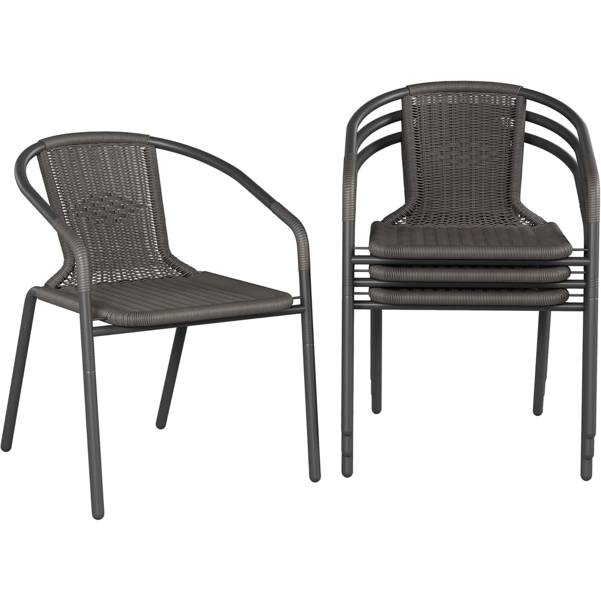 Poteban Patio Chairs Set of 4, Outdoor Dining Chairs Wicker Stackable Patio Chairs, for Indoor Restaurant Porch, Lawn Garden Backyard Deck, Grey