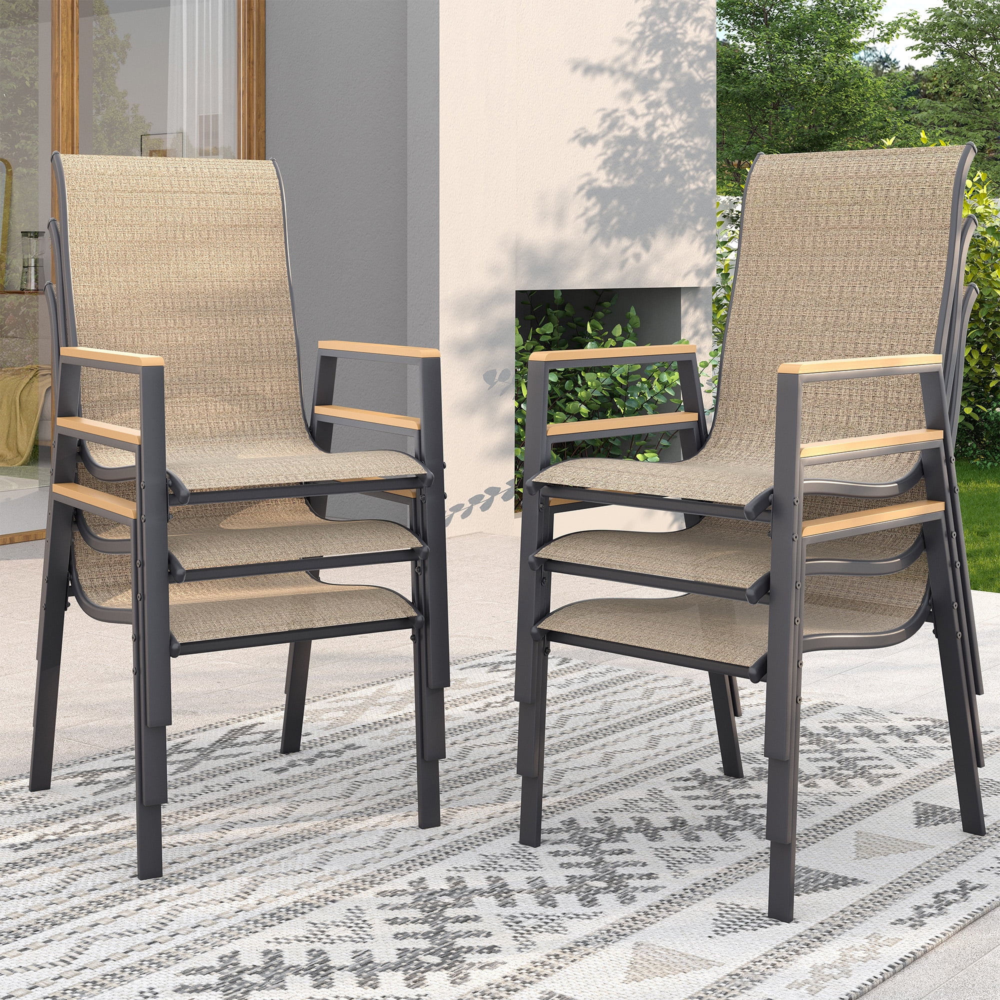 Poteban Patio Chairs Set of 6, Outdoor Dining Chairs High Back with All Weather Breathable Textilene, Metal Frame for Lawn Garden Backyard Deck
