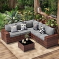 thumbnail image 1 of Poteban Patio Furniture Set 6 PCS Outdoor Sectional Conversation Sets Featuring Widen Wicker Armrests and High Back, Brown&Grey, 1 of 6