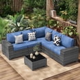thumbnail image 1 of Poteban Patio Furniture Set 6 PCS Outdoor Sectional Conversation Sets Featuring Widen Wicker Armrests and High Back, Gray&Blue, 1 of 6