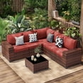 thumbnail image 1 of Poteban Patio Furniture Set 6 PCS Outdoor Sectional Conversation Sets Featuring Widen Wicker Armrests and High Back,Brown&Red, 1 of 9
