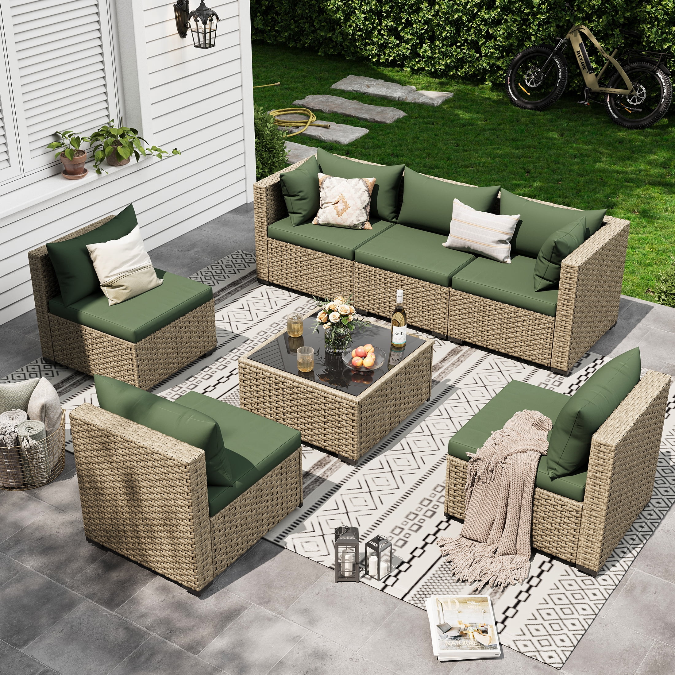 Poteban 7 Piece Outdoor Patio Furniture Set Grey Kuwait Ubuy