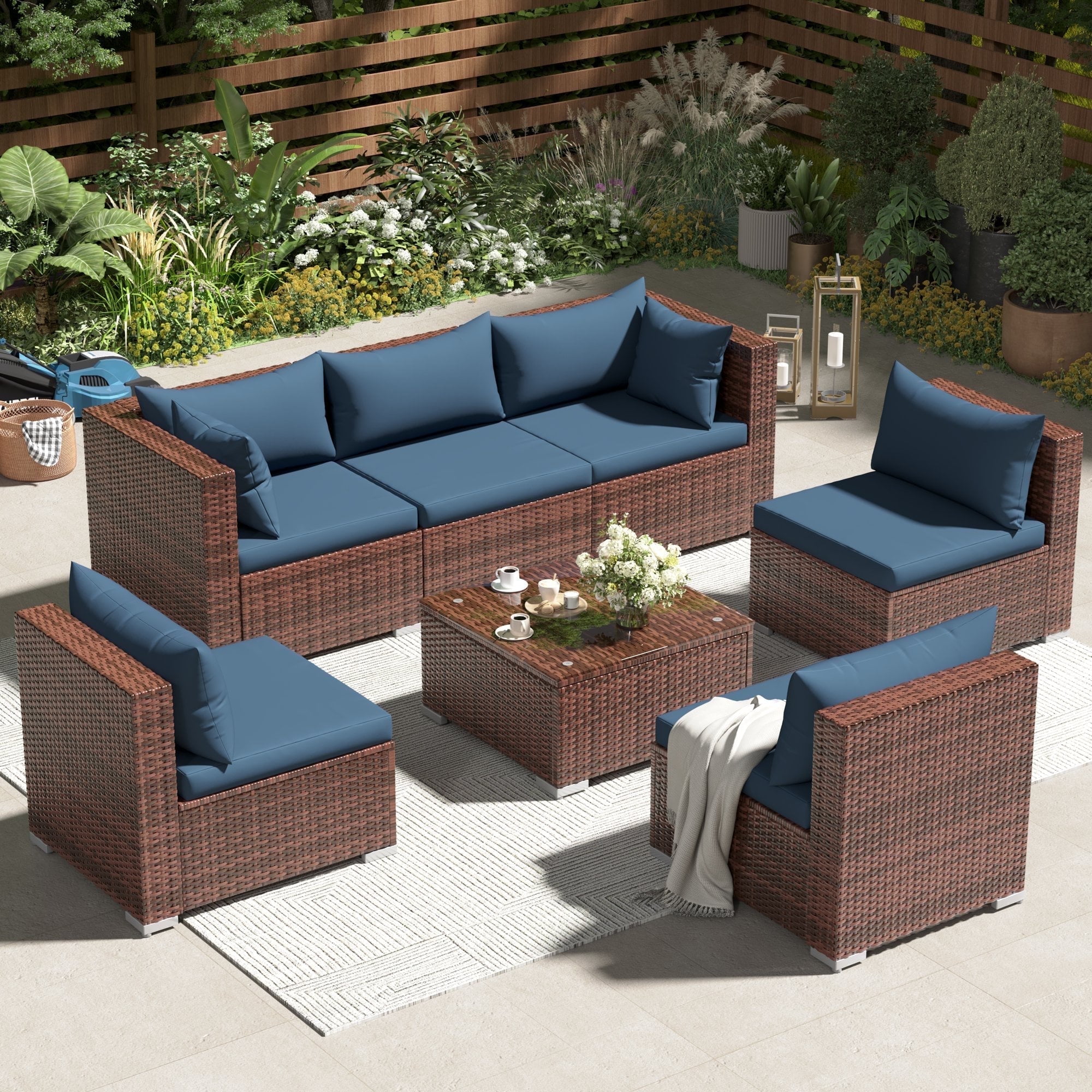 Poteban Patio Furniture Sets, Modular Rattan Outdoor Patio Sectional ...
