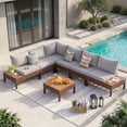 thumbnail image 1 of Poteban 7-piece Outdoor Patio Furniture Set with Modular Sofa, ,L-Shaped  Outdoor Conversation Set with Coffee Table for Backyard,Lawn,Garden,Khaki, 1 of 10