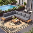 thumbnail image 1 of Poteban 7-piece Rattan Outdoor Patio Sofa Set,L-Shaped Sectional Sofa Couch with Coffee Table for Backyard,Lawn,Garden,Dark Grey, 1 of 10