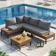 thumbnail image 1 of Poteban 5-piece Rattan Outdoor Patio Sofa Set,L-Shaped Sectional Sofa Couch with Coffee Table for Backyard,Lawn,Garden,Dark Grey, 1 of 9
