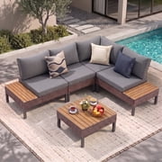Poteban 5-piece Outdoor Patio Furniture Set with Modular Sofa,L-Shaped Outdoor Conversation Set with Coffee Table for Backyard,Lawn,Garden,Dark Grey