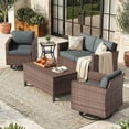 thumbnail image 1 of Poteban Patio Set, 6 Pieces Outdoor Furniture Sets with Rocking Swivel Chairs, Wicker Rattan, Waterproof Covers for Backyard, 1 of 13