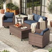 Poteban Patio Set, 6 Pieces Outdoor Furniture Sets with Rocking Swivel Chairs, Wicker Rattan, Waterproof Covers for Backyard