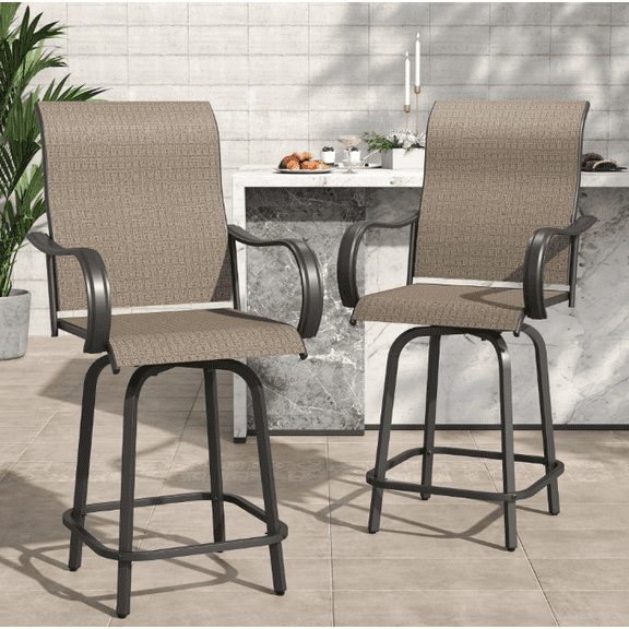 Poteban Patio Swivel Bar Stools Chair of 2, Outdoor Bar Heigt Set, All Weather High Back and Armrest Rocking Stools & Bar Chairs for Backyard, Lawn Garden, Balcony and Pool,Navy